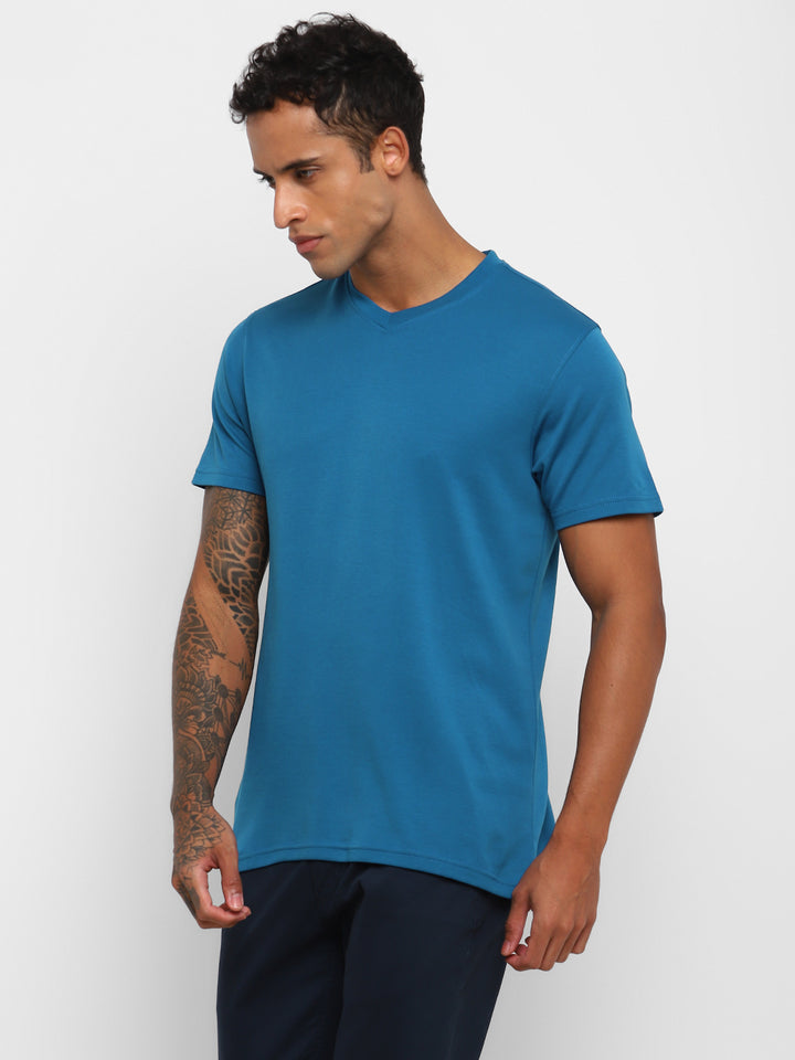 Supima Cotton V Neck T-Shirt for Men - Sea Blue