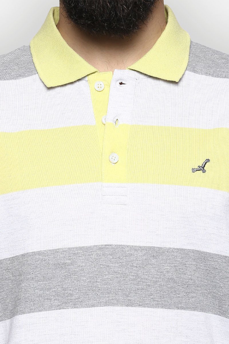 Men's Polo Collar Yarn Dyed Striped T-Shirt - Daiquiri Green & Grey Melange