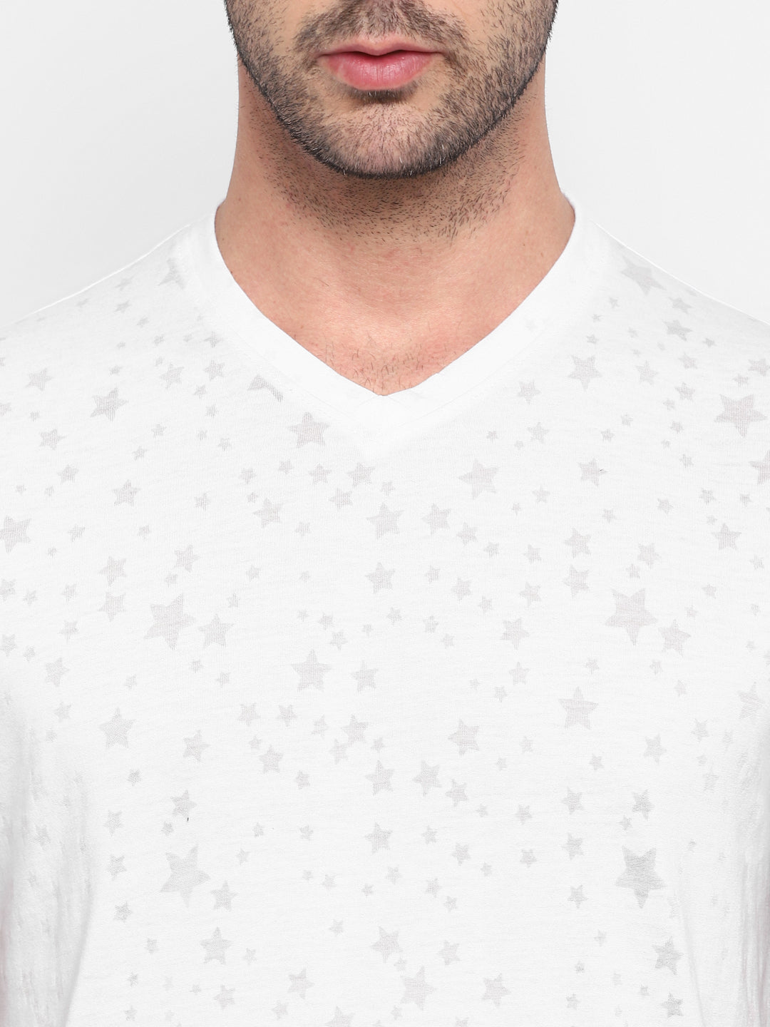 Men's V-Neck T-Shirt Burntout Fabric - Off White