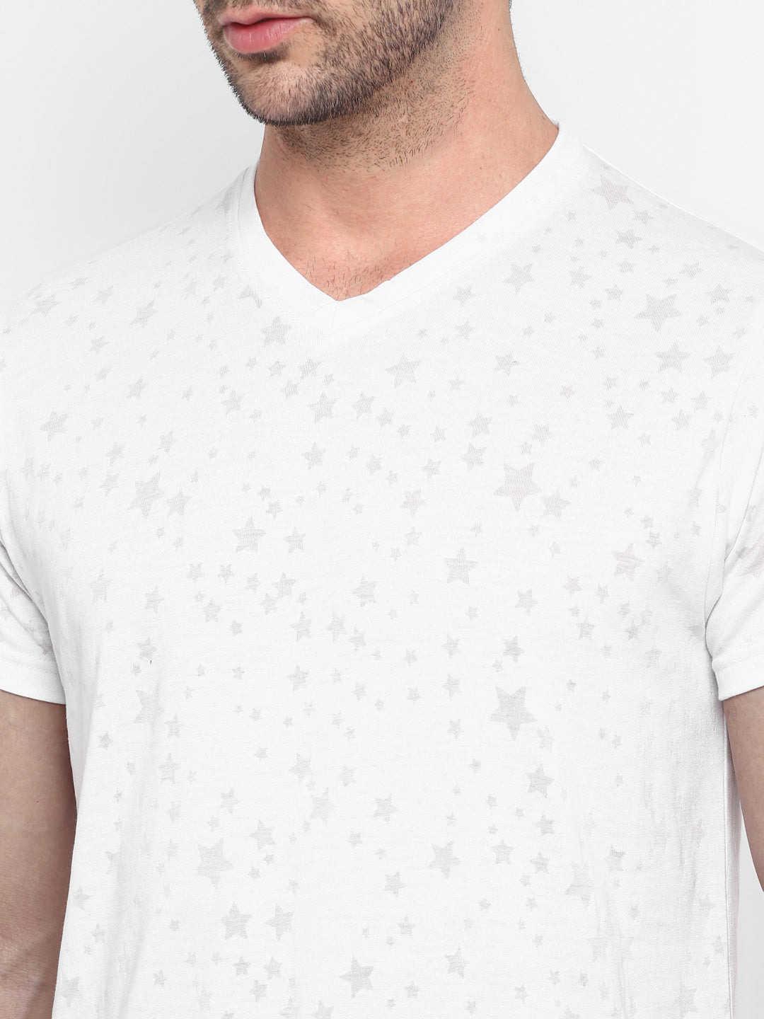 Men's V-Neck T-Shirt Burntout Fabric - Off White