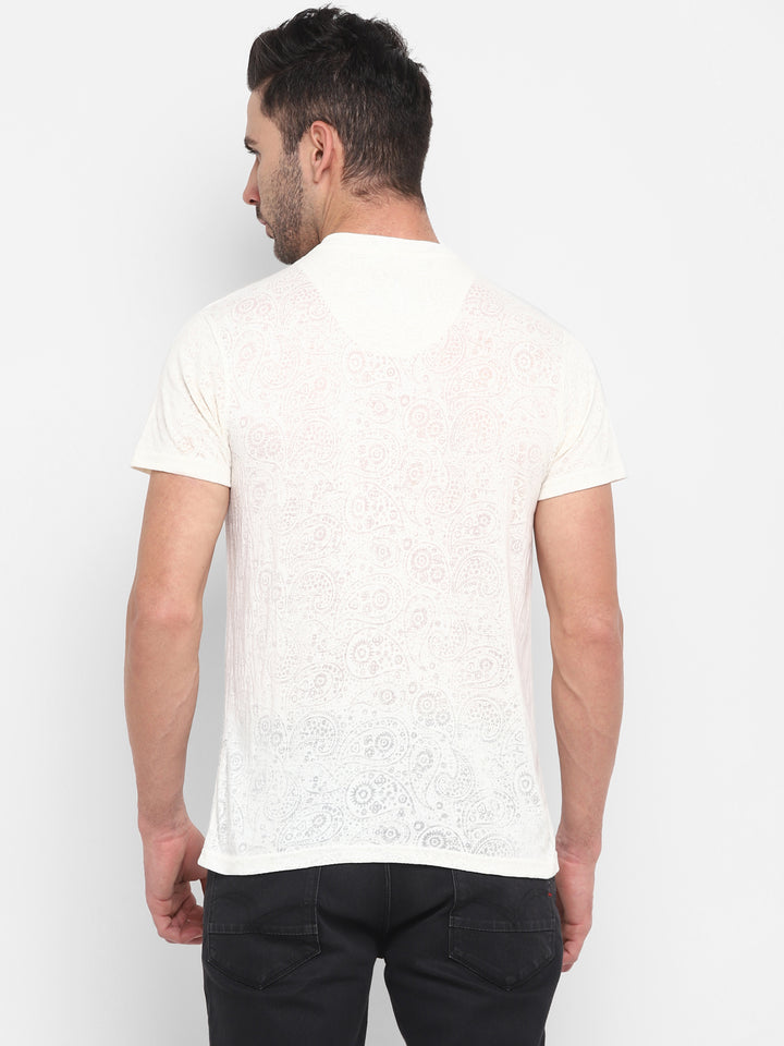 V-Neck T-Shirt for Men Burntout Fabric - Off White