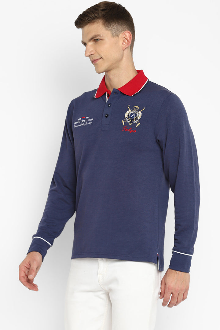 Polo Full Sleeves T-Shirt for Men - Blue