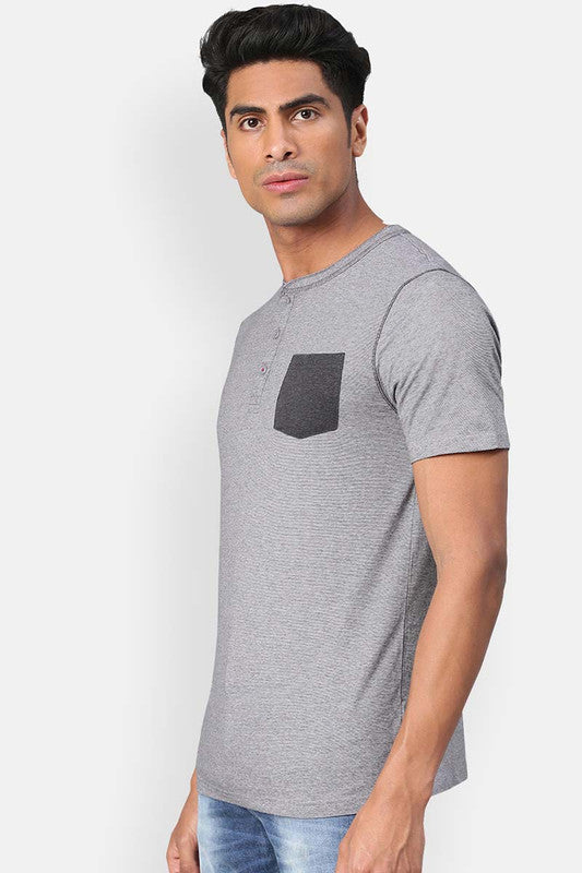 Men's Henley Half Sleeves T-Shirt - Charcoal (Clearance - No Exchange No Return)