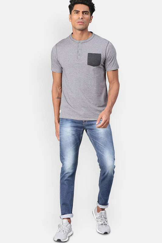 Men's Henley Half Sleeves T-Shirt - Charcoal (Clearance - No Exchange No Return)