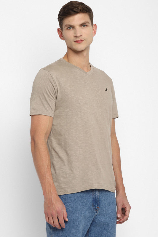 Cotton Men's Half Sleeves V Neck T-Shirt - Beige (Clearance - No Exchange No Return)