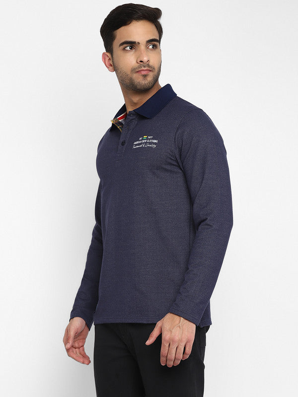 Polo Collar Full Sleeves T-Shirt for Men - Indigo Blue