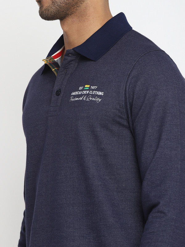 Polo Collar Full Sleeves T-Shirt for Men - Indigo Blue