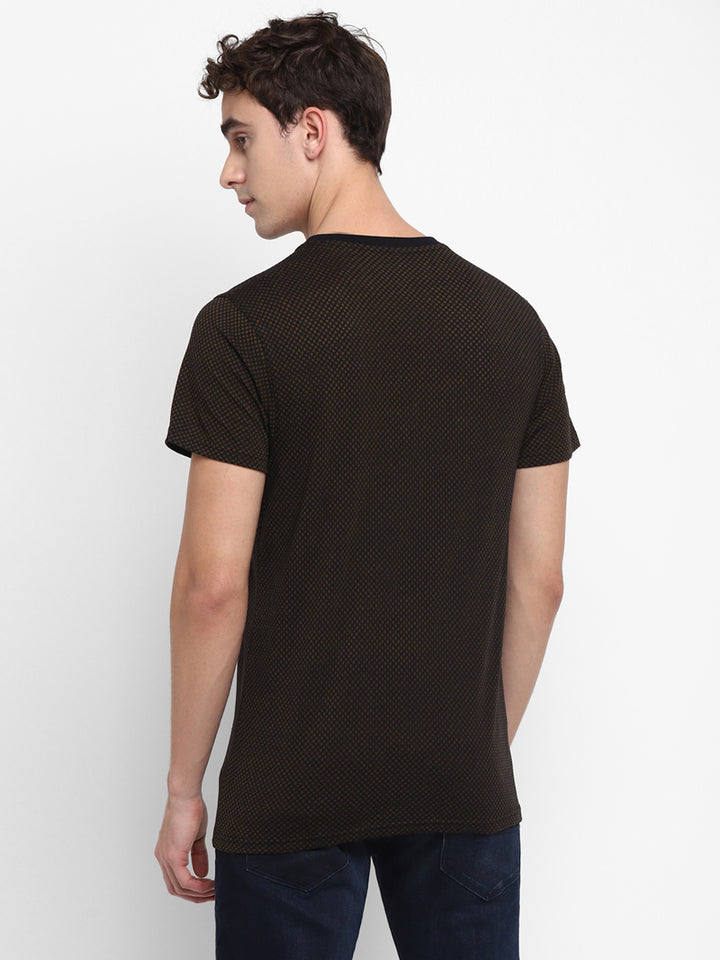 Men's V-Neck T-Shirt Cotton - Black Burnt Out Fabric (Clearance - No Exchange No Return)