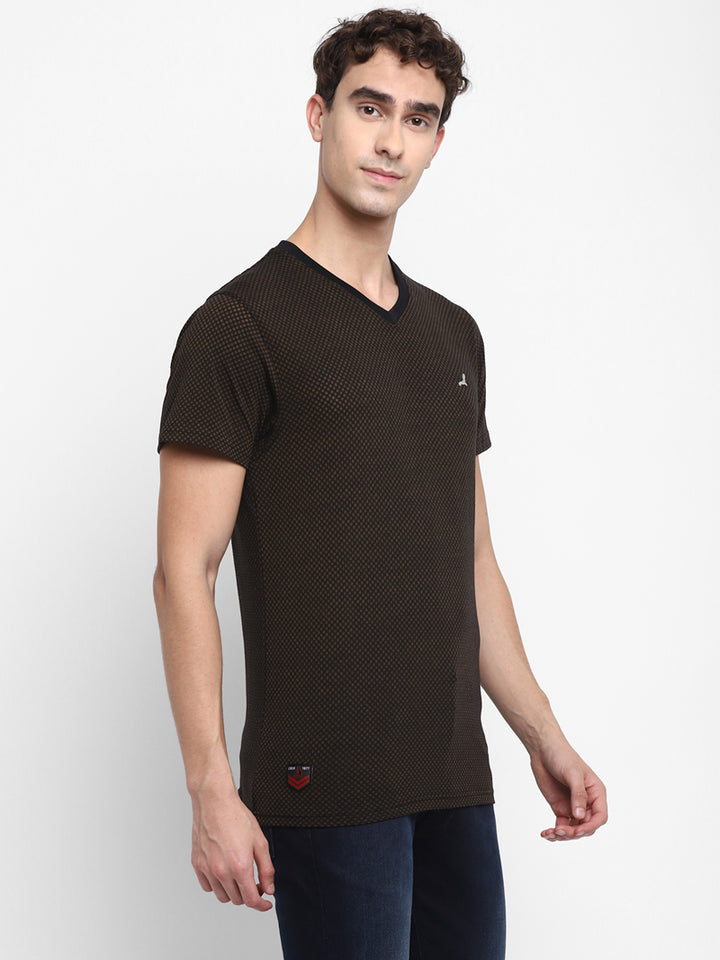 Men's V-Neck T-Shirt Cotton - Black Burnt Out Fabric (Clearance - No Exchange No Return)