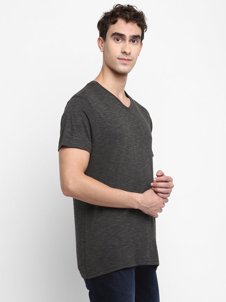 Men's V Neck Half Sleeves T-Shirt - Charcoal (Clearance - No Exchange No Return)