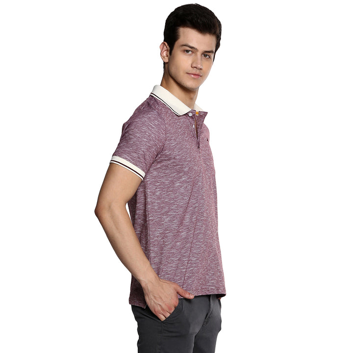 Men's Polo Collar T-Shirt - Purple & White