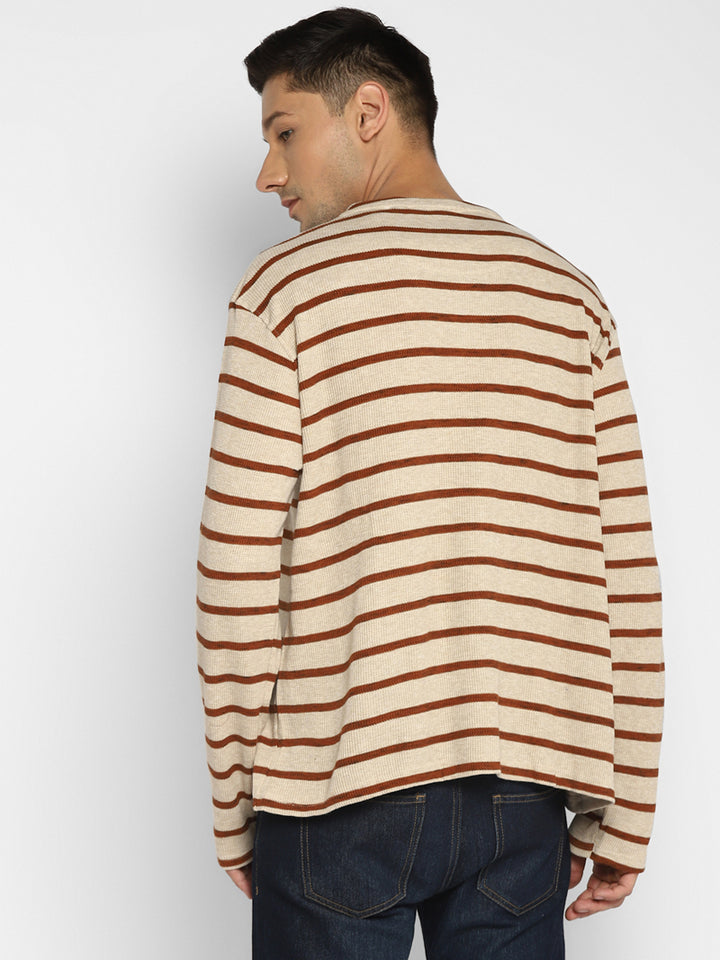 Men's Henley Full Sleeves Yarn Dyed Stripes T-Shirt (Clearance - No Exchange No Return)