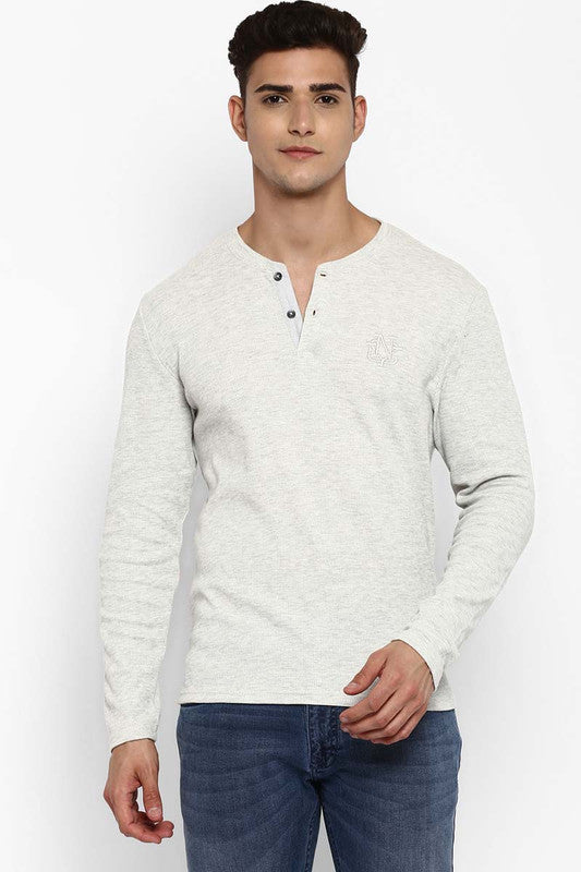 Henley Full Sleeves T-Shirt For Men Ecru Melange (Clearance No Exchange  No Return)