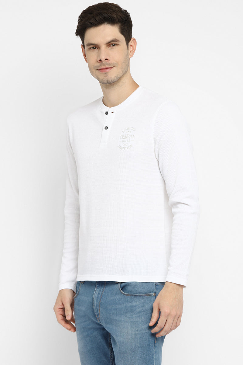 Cotton Poly Blend Henley Full Sleeves T-Shirt for Men - White (Clearance - No Exchange No Return)
