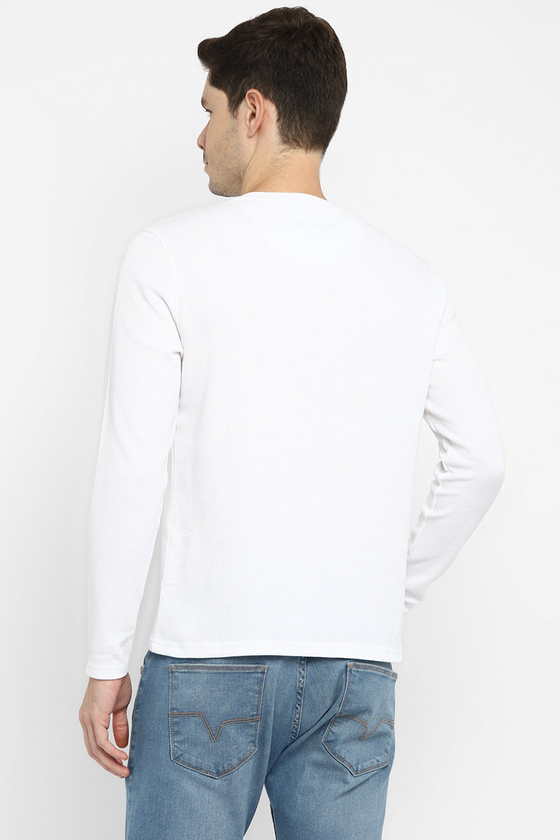 Cotton Poly Blend Henley Full Sleeves T-Shirt for Men - White (Clearance - No Exchange No Return)