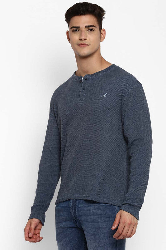 Henley Full Sleeves T-Shirt For Men (60% Cotton 40% Poly)- Teal (Clearance - No Exchange No Return)