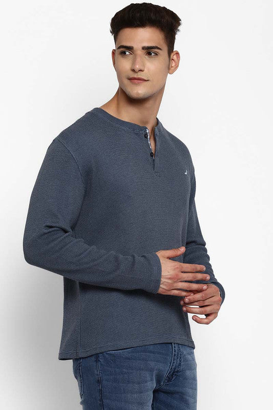 Henley Full Sleeves T-Shirt For Men (60% Cotton 40% Poly)- Teal (Clearance - No Exchange No Return)