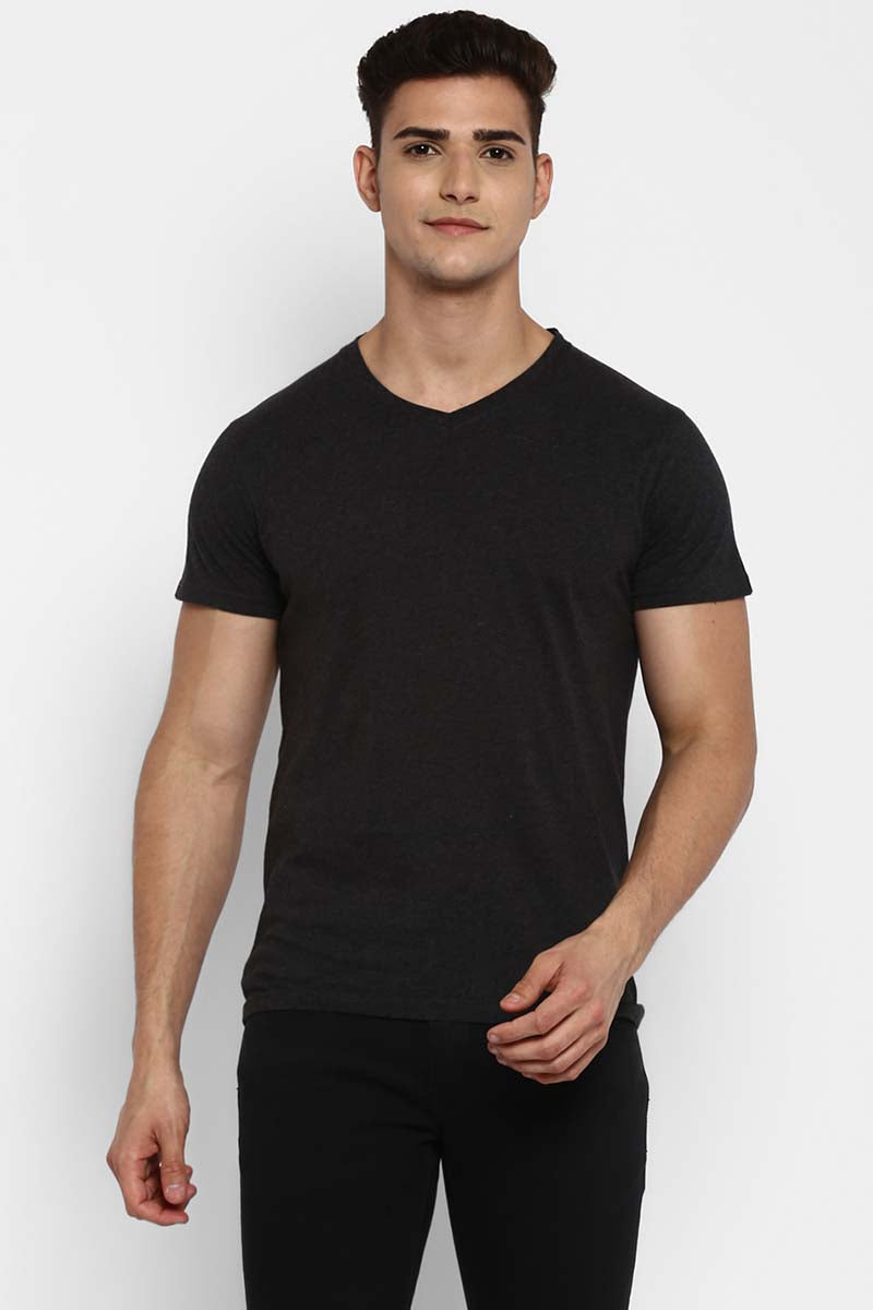 100% Cotton V-Neck Half Sleeves T-Shirt Combo Pack of 3 for Men - Navy, Sky Blue & Charcoal
