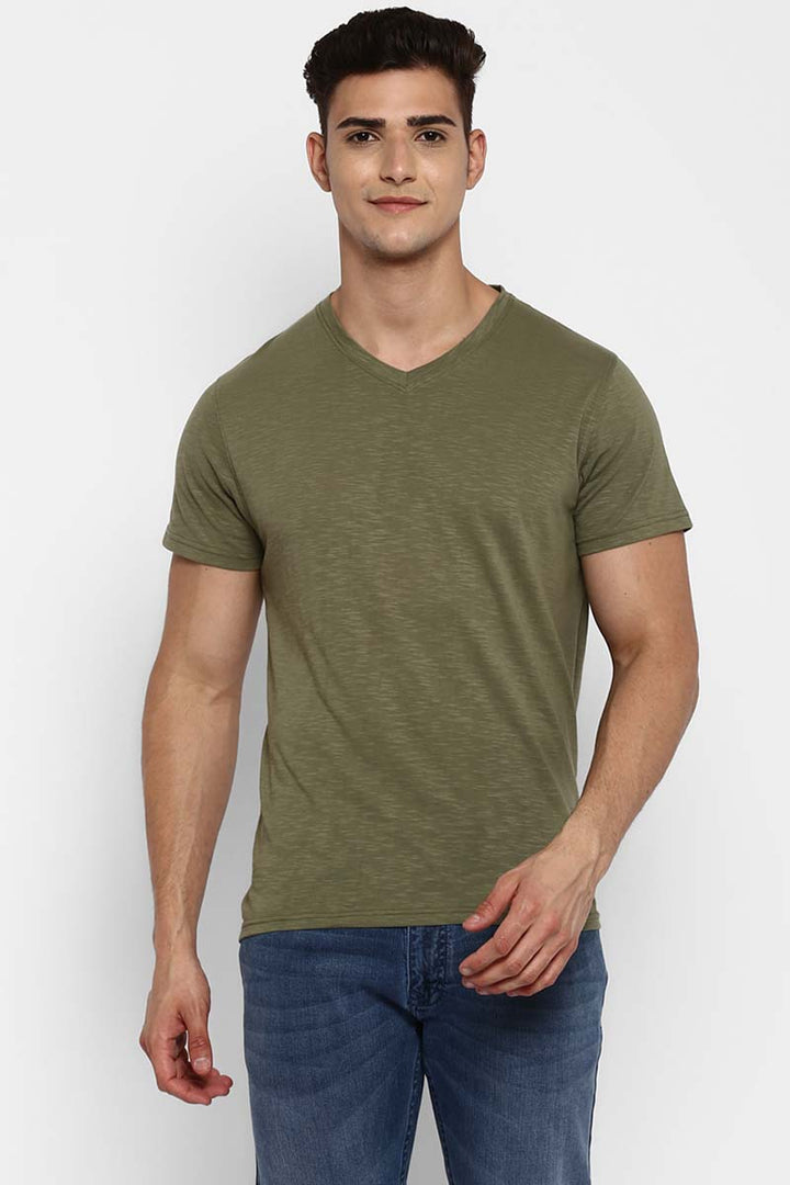 100% Cotton V-Neck Half Sleeves T-Shirt Combo Pack of 3 for Men - Navy, Olive & Off White