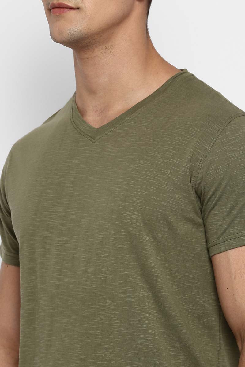 100% Cotton V-Neck Half Sleeves T-Shirt Combo Pack of 3 for Men - Navy, Olive & Off White