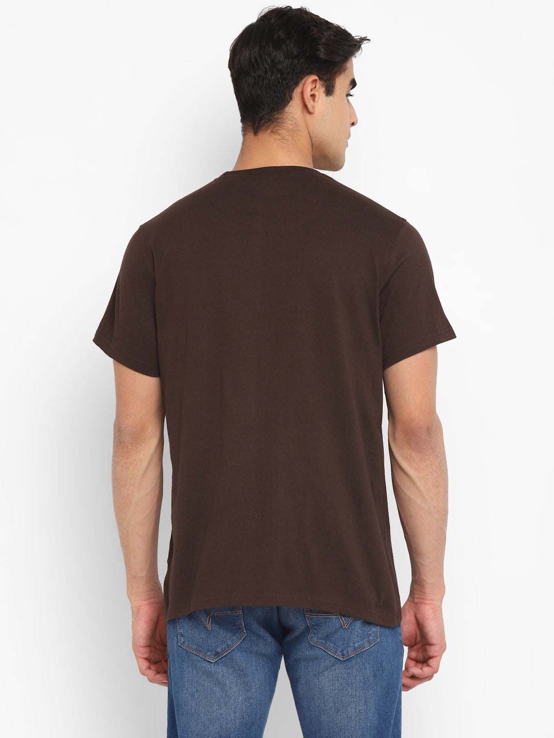 Printed Round Neck T-Shirt For Men - Coffee Brown