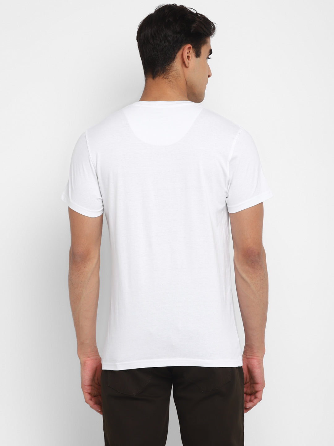 100% Cotton Printed V Neck T-Shirt For Men - White