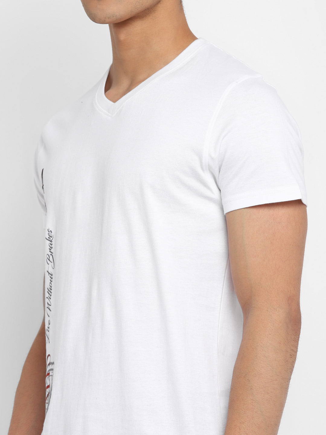100% Cotton Printed V Neck T-Shirt For Men - White