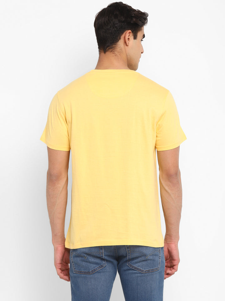 100% Cotton Printed Round Neck T-Shirt For Men - Light Yellow
