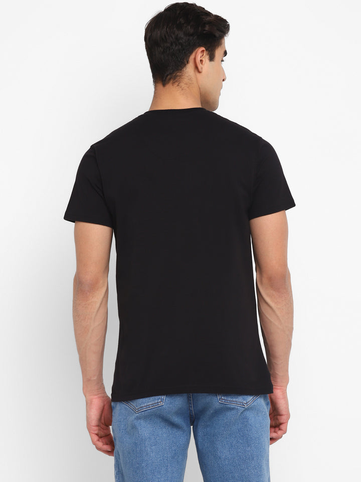100% Cotton Printed V Neck T-Shirt For Men - Black