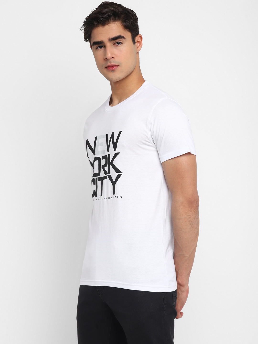 100% Cotton Printed Round Neck T-Shirt For Men - White