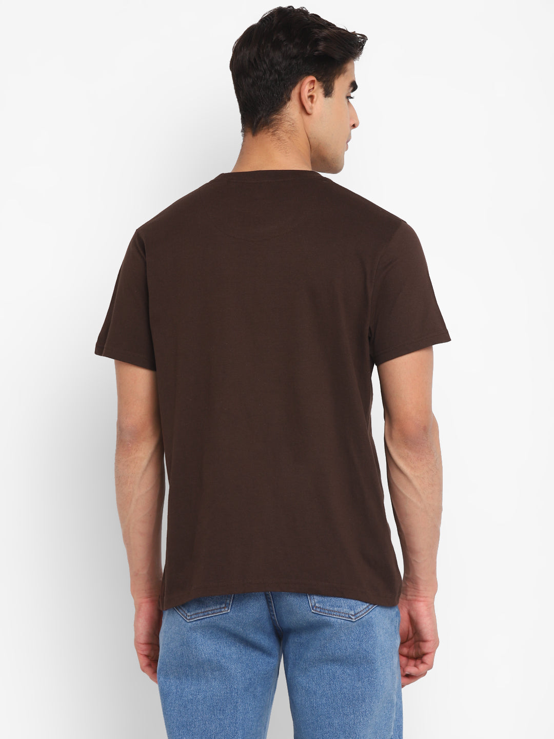100% Cotton Printed Round Neck T-Shirt For Men - Coffee Brown