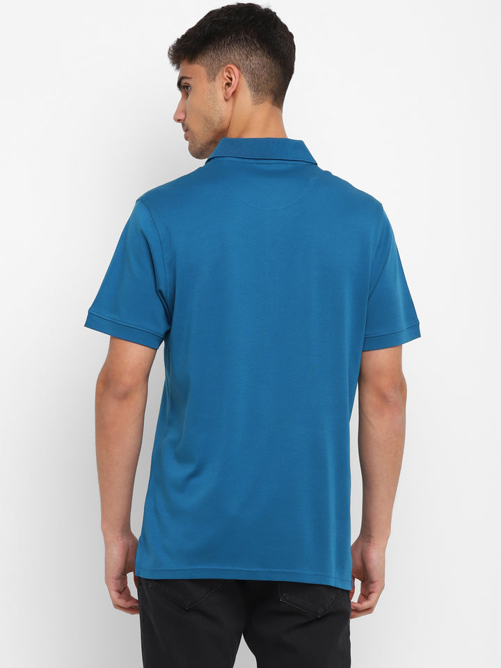 Supima Cotton Polo Collar T-Shirt for Men - Sea Blue