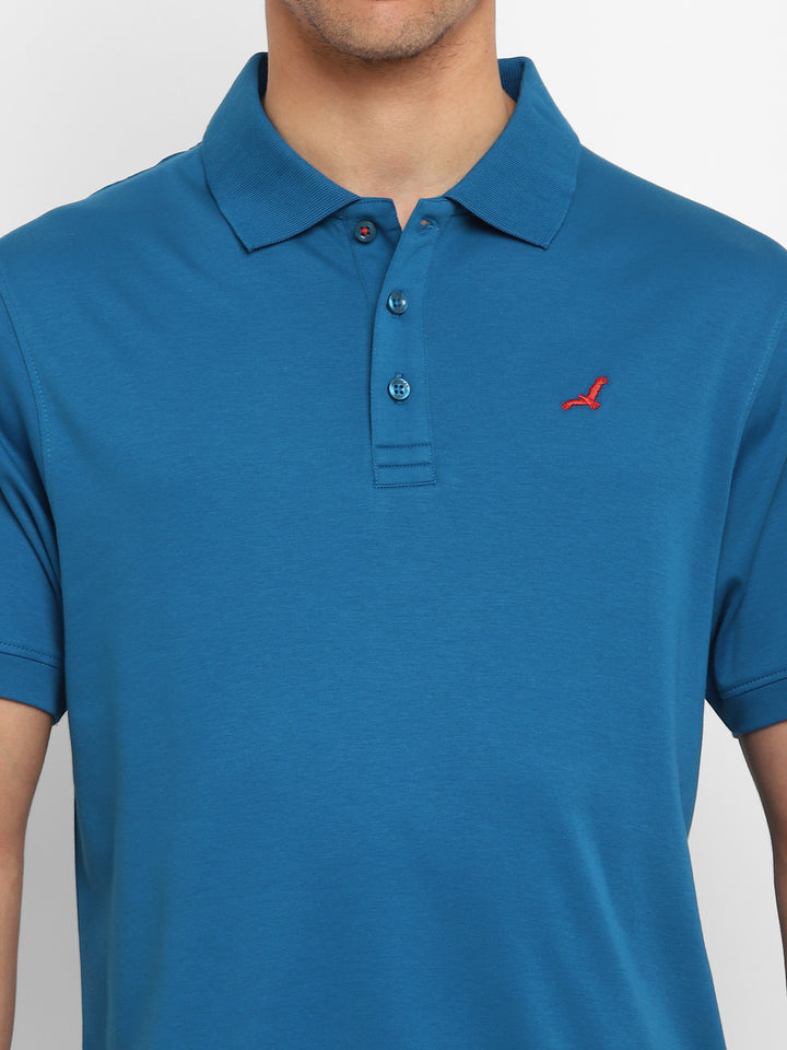 Supima Cotton Polo Collar T-Shirt for Men - Sea Blue