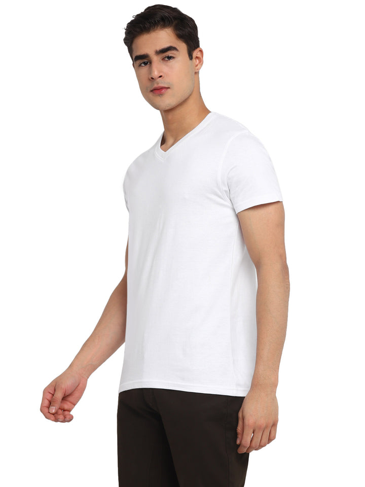 Regular Fit Half Sleeve V-Neck Cotton T-Shirt Pack of 4 - White (Cotton 60% Poly 40%)
