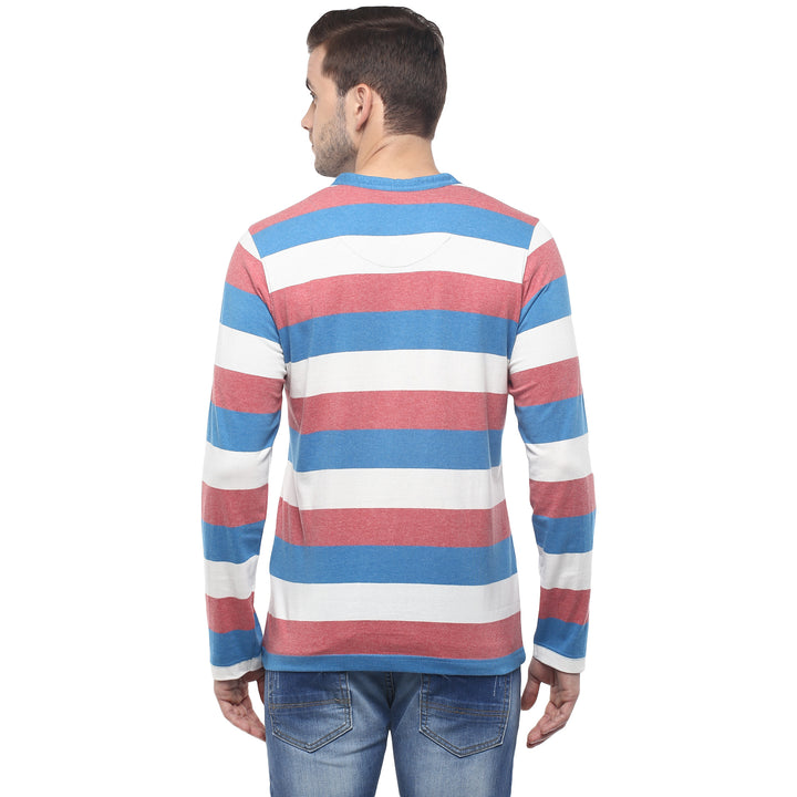 100% Cotton Henley T-Shirt- White, Blue & Brick Red (No Exchange no Refund)