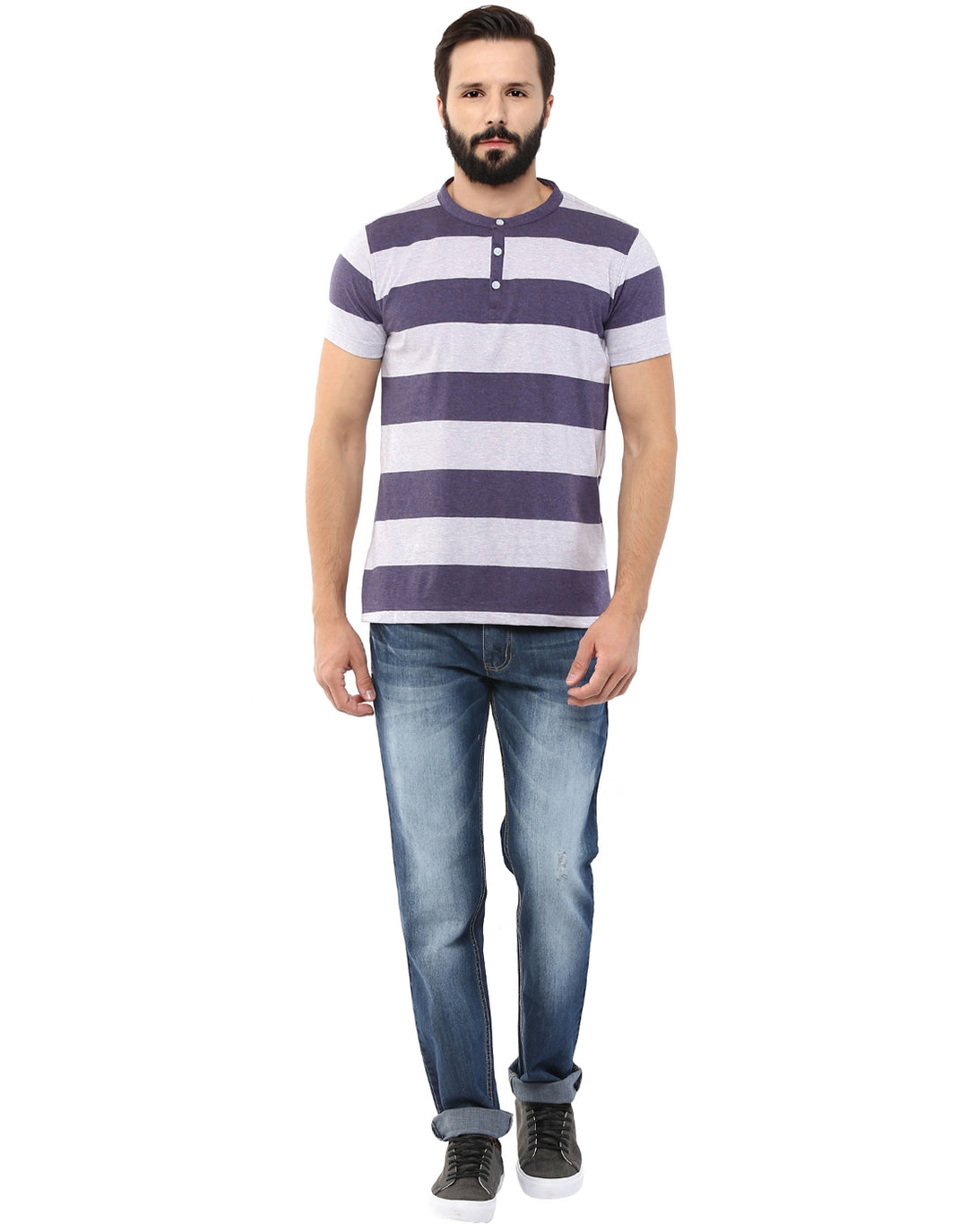 Henley Stripes T-Shirt For Men - (No Exchange No Return)