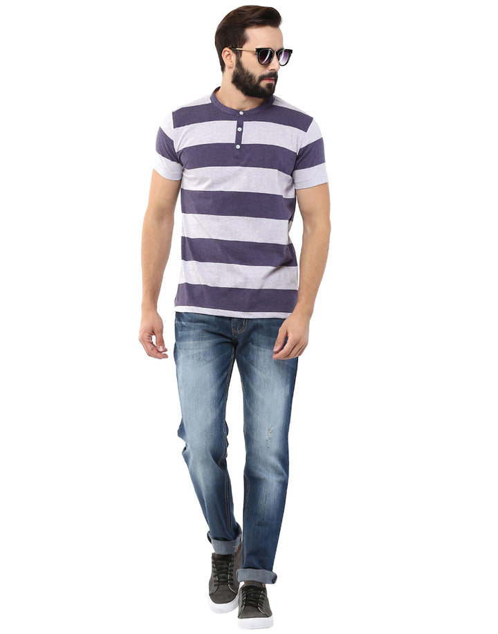 Henley Stripes T-Shirt For Men - (No Exchange No Return)