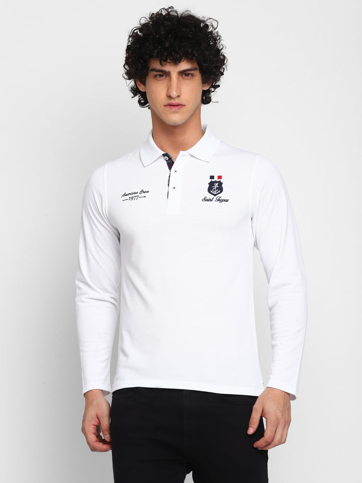 Polo Collar Full Sleeves T-Shirt for Men - White
