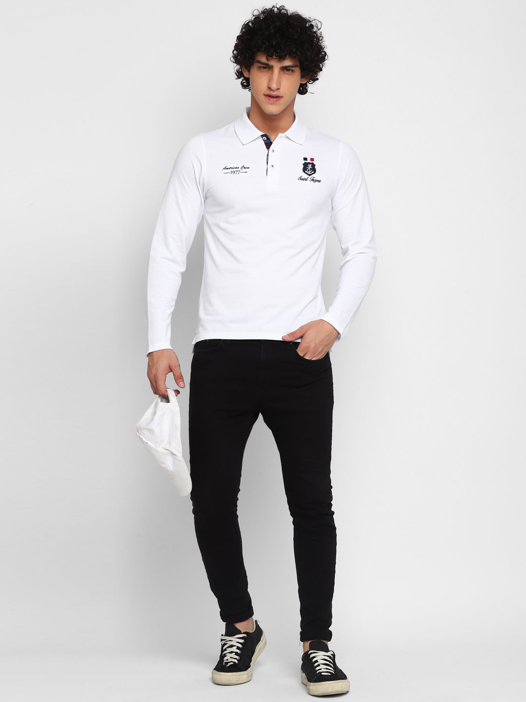 Polo Collar Full Sleeves T-Shirt for Men - White