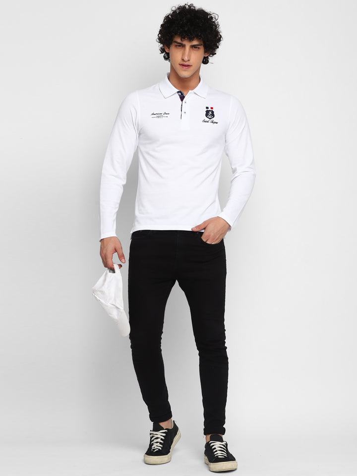 Polo Collar Full Sleeves T-Shirt for Men - White