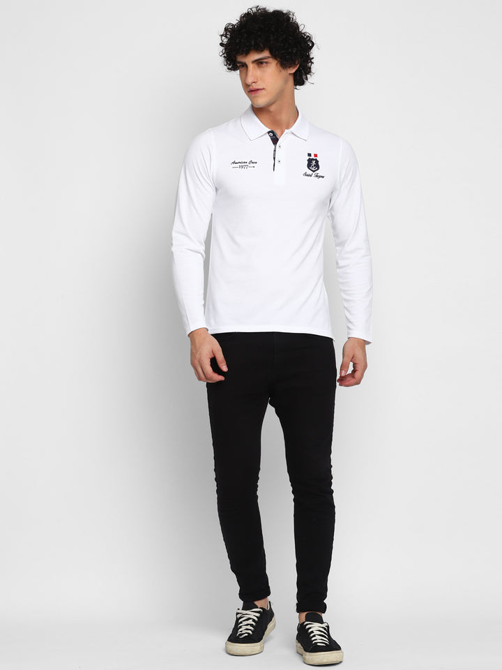 Polo Collar Full Sleeves T-Shirt for Men - White