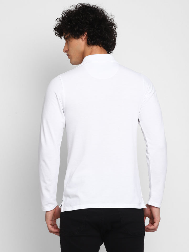 Polo Collar Full Sleeves T-Shirt for Men - White