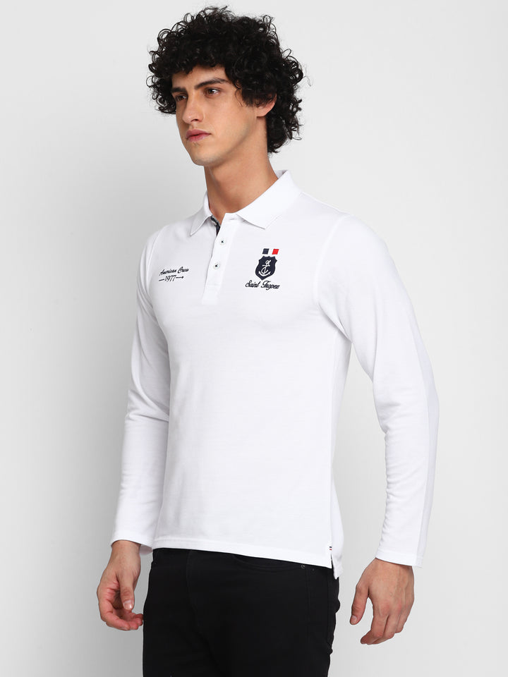 Polo Collar Full Sleeves T-Shirt for Men - White