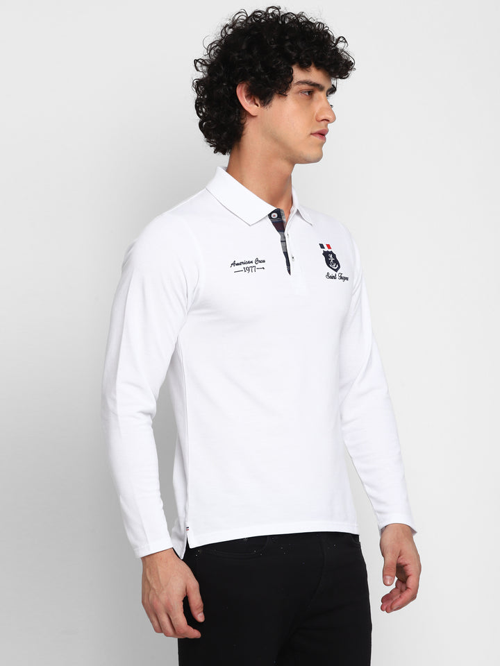 Polo Collar Full Sleeves T-Shirt for Men - White