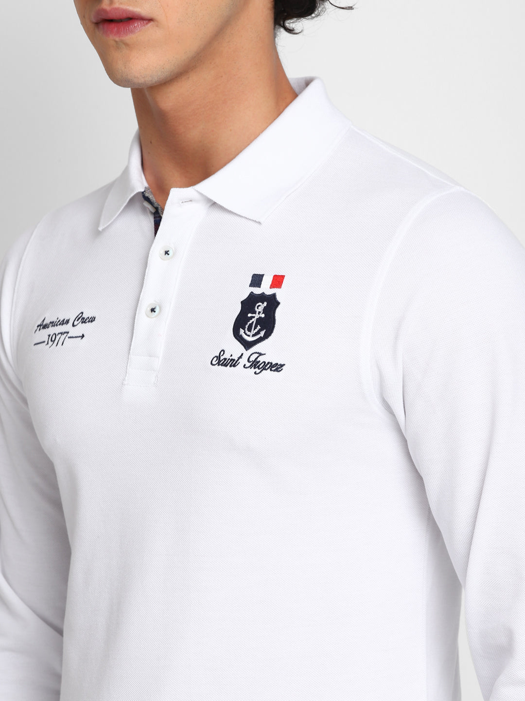 Polo Collar Full Sleeves T-Shirt for Men - White