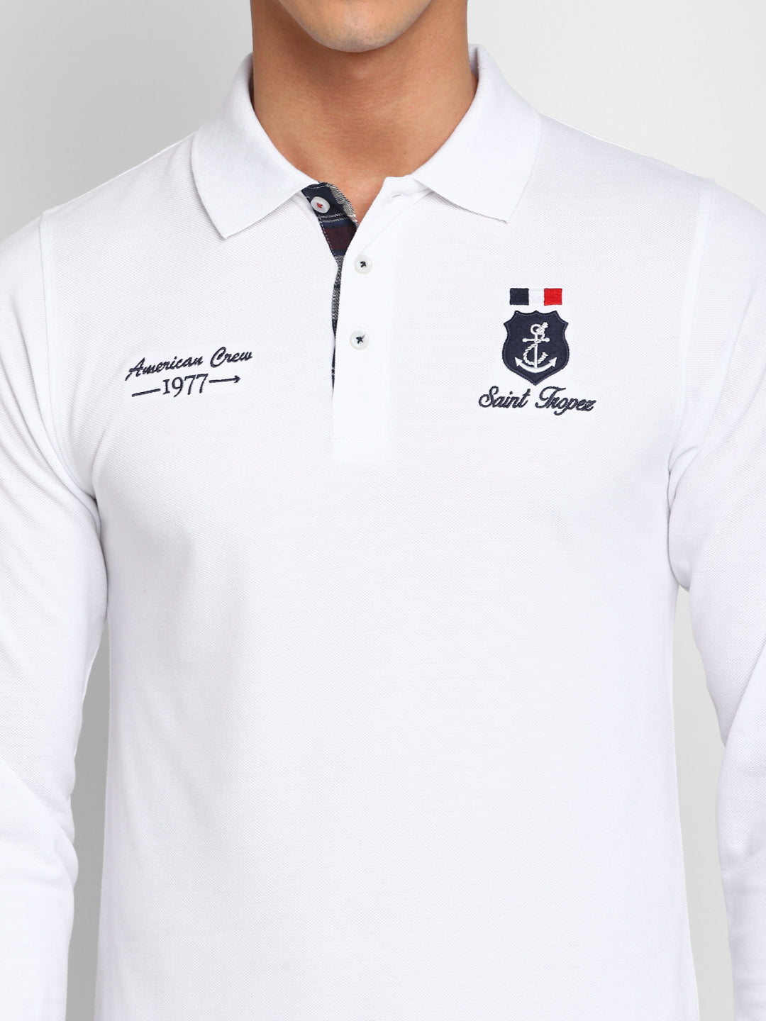 Polo Collar Full Sleeves T-Shirt for Men - White