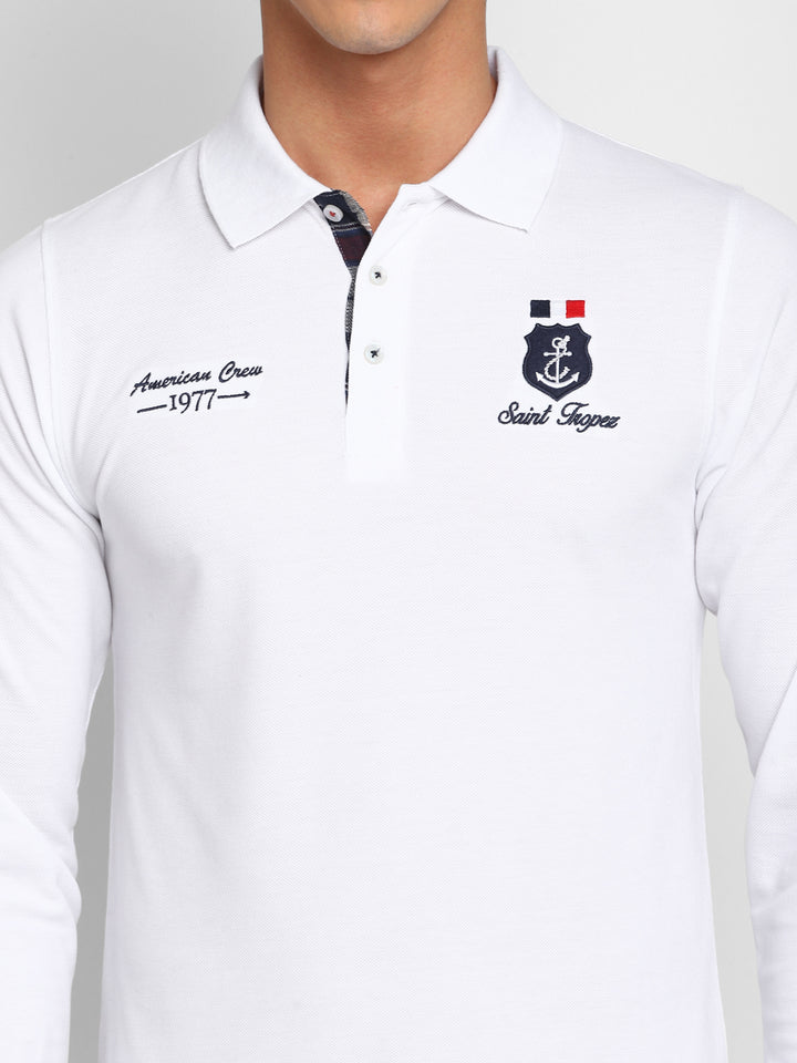 Polo Collar Full Sleeves T-Shirt for Men - White