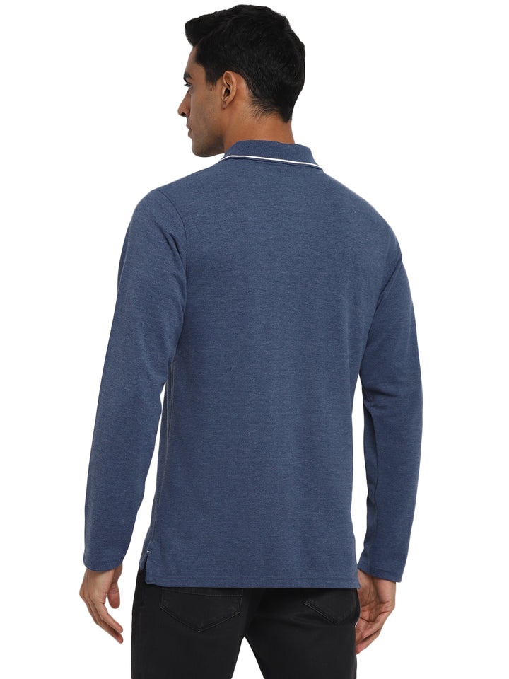 Full Sleeves Polo Collar T-Shirt for Men - Blue Melange