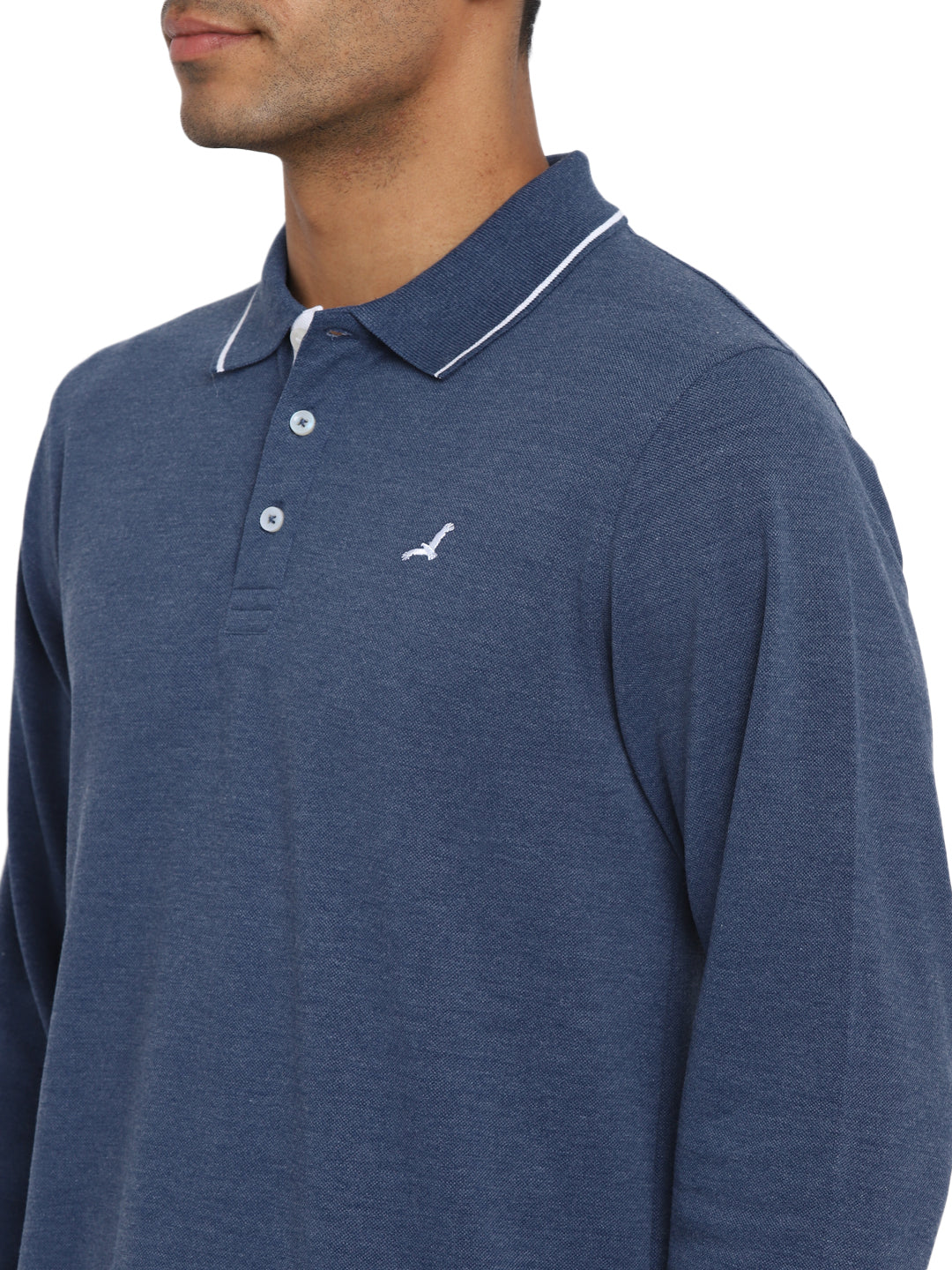 Full Sleeves Polo Collar T-Shirt for Men - Blue Melange