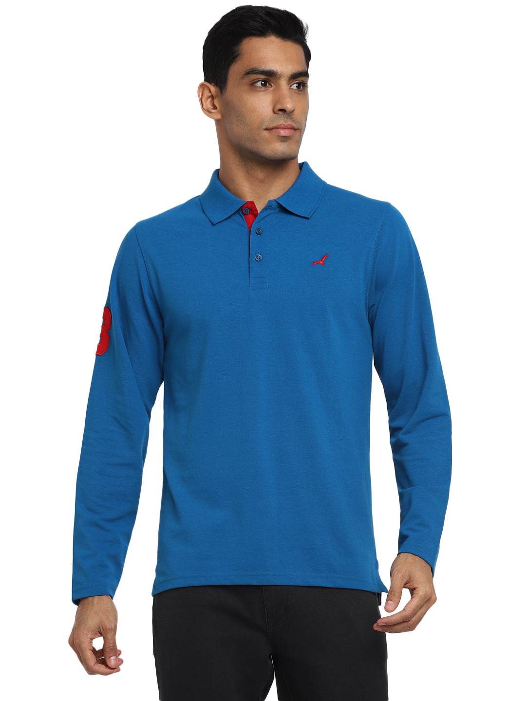 Full Sleeves Polo Collar T-Shirt for Men - Mykonos Blue